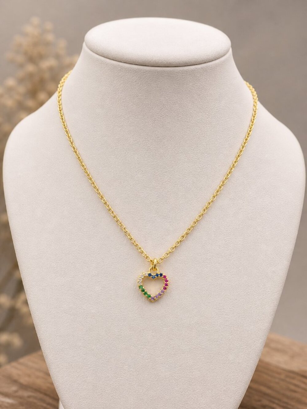 Rhinestone Gold Heart Necklace - Picture 6 of 7
